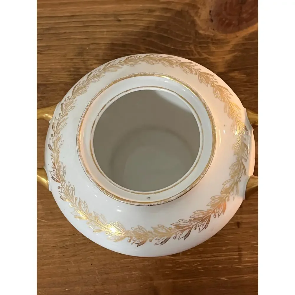 Vtg Limoges France G.D.&Cie Avenir Sugar Bowl French Country Gold Trim Porcelain